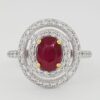 Oval Cut Ruby & Round Diamond Double Halo Engagement Ring 18k White Gold 1.9 ct