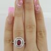 Oval Cut Ruby & Round Diamond Double Halo Engagement Ring 18k White Gold 1.9 ct