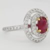 Oval Cut Ruby & Round Diamond Double Halo Engagement Ring 18k White Gold 1.9 ct