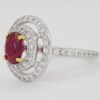 Oval Cut Ruby & Round Diamond Double Halo Engagement Ring 18k White Gold 1.9 ct