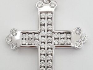 Round Brilliant Cut Diamond Cross Necklace 2.6 ct 14k White Gold 19 Grm Rtl 6K