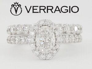 Verragio Renaissance 1.95 ct Oval Diamond Halo Engagement Ring Set 14k Rtl 12K