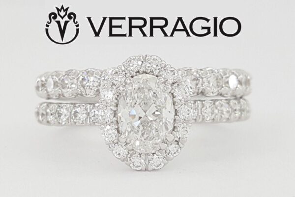 Verragio Renaissance 1.95 ct Oval Diamond Halo Engagement Ring Set 14k Rtl 12K