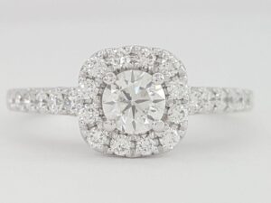 Round Brilliant Cut Diamond Halo 14k White Gold Engagement Ring 1.17 ct Rtl 5k