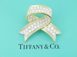 Vintage Tiffany & Co Diamond Bow Ribbon Brooch Pin Pendant 18k Platinum 2.88 ct