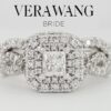Vera Wang Love 1.33 ct Princess Diamond Double Halo Engagement Ring LEO Band Set
