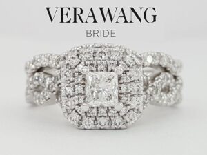 Vera Wang Love 1.33 ct Princess Diamond Double Halo Engagement Ring LEO Band Set