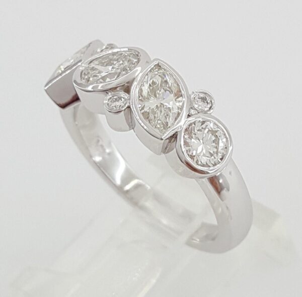 Oval Princess Marquise & Round Diamonds 1.55 ct 4 Four Stone Bezel Ring 14K Gold