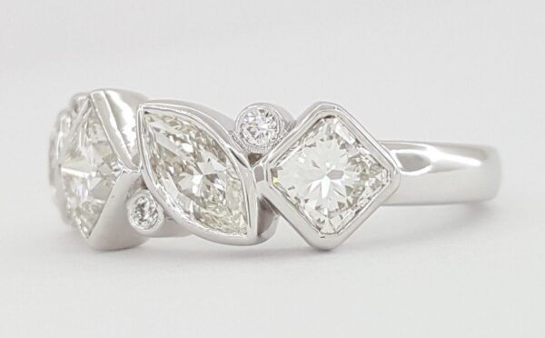 Princess Oval Marquise & Radiant Diamonds 4-Stone Bezel Ring 14K Gold 2.17 ct