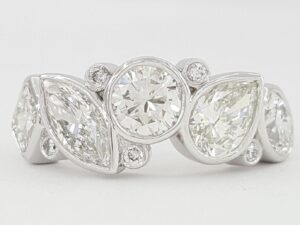 Radiant Marquise Round Pear Oval Diamond 5 Stone Bezel Ring PLAT 3.62 ct Rtl 15K