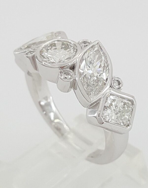 Radiant Marquise Round Pear Oval Diamond 5 Stone Bezel Ring PLAT 3.62 ct Rtl 15K