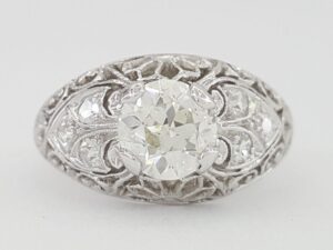 Antique Art Deco 1.01 ct Old European Cut Diamond Platinum Engagement Ring GIA