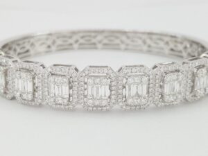 Baguette Round Princess Diamond Bangle Bracelet 3.3 ct 18K W Gold Rtl 12.5K