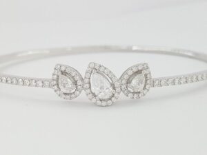 Pear & Round Cut Diamonds 1.2 ct Bangle Bracelet 18K White Gold 6.5"