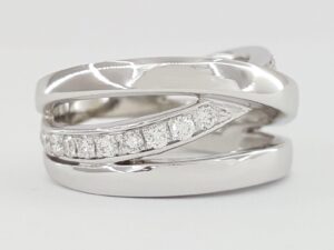 Round Diamond Crossover Three-Row "X" 14k White Gold Band Ring 0.66 ct