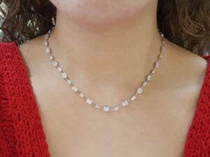 Baguette & Round Station Diamond Tennis Necklace 5.7 ct 18K White Gold Rtl 20K