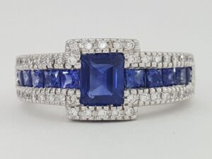 Emerald Cut Blue Sapphire & Diamond Ring in 18K White Gold 2.45 ct Rtl 6,500