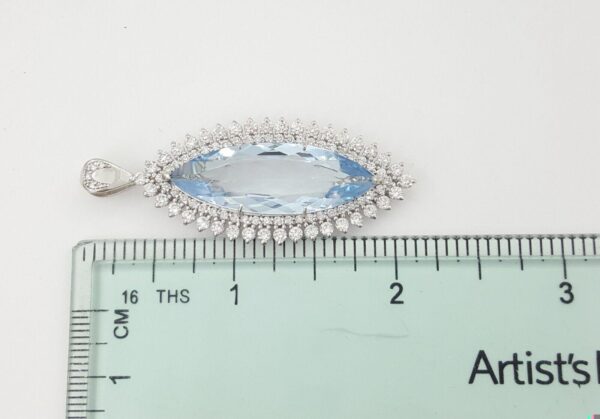 Marquise Cut Blue Aquamarine & Diamonds Halo 12.21 ct 14K Gold Pendant 8.4 Grams