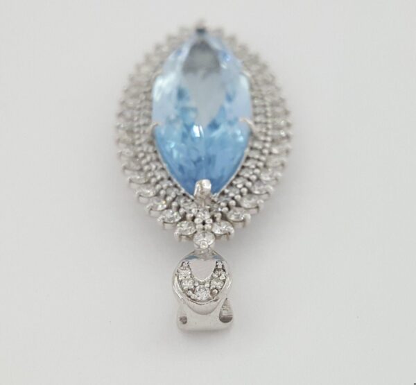 Marquise Cut Blue Aquamarine & Diamonds Halo 12.21 ct 14K Gold Pendant 8.4 Grams