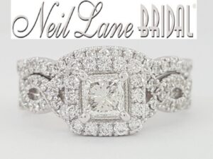 Neil Lane Princess Diamond Halo Crossover Engagement Ring Set 1.4 ct Rtl 4.5K