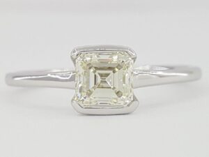 Square Emerald Asscher Cut Diamond Bezel Set 1.03 ct Solitaire Engagement Ring