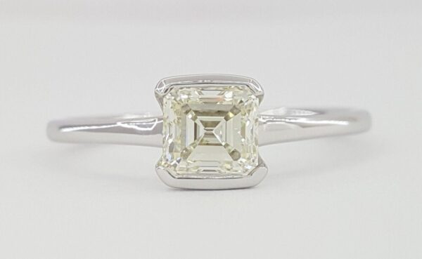 Square Emerald Asscher Cut Diamond Bezel Set 1.03 ct Solitaire Engagement Ring