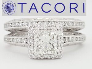 TACORI 2618PR5 Princess Cut Halo Diamond 1.51 ct Engagement Ring Set 18k Rt 14K