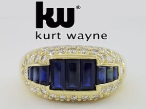 1970s Kurt Wayne 2.75 ct Blue Sapphire & Diamonds Band Ring in 18K Yellow Gold