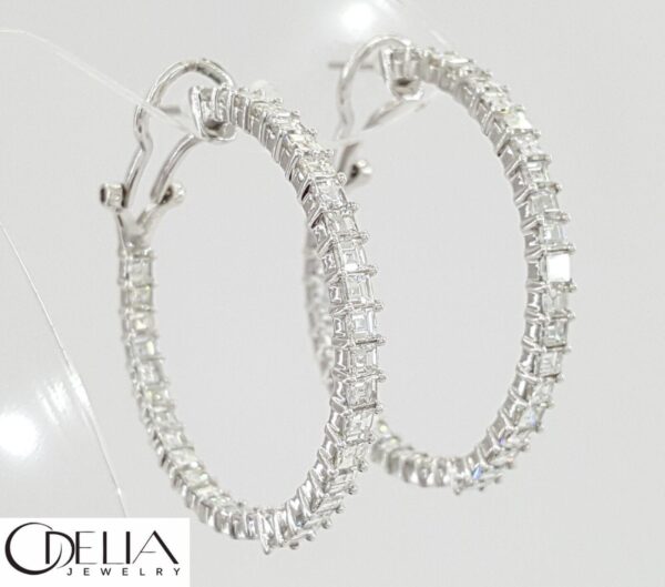 Odelia Square Baguette Carre Cut Diamond Inside Out Round Hoop Earrings 4.91 ct