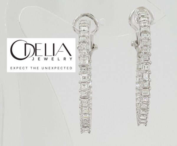 Odelia Square Baguette Carre Cut Diamond Inside Out Round Hoop Earrings 4.91 ct