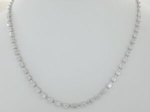 Emerald Cut Line Diamond Tennis Necklace 17" 14kw Gold 15 Grams 7 ct Rtl 21K