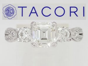 Simply TACORI Asscher Cut Diamond 3-Stone 18k W Gold Engagement Ring 1.56 ct GIA