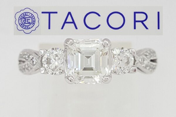 Simply TACORI Asscher Cut Diamond 3-Stone 18k W Gold Engagement Ring 1.56 ct GIA