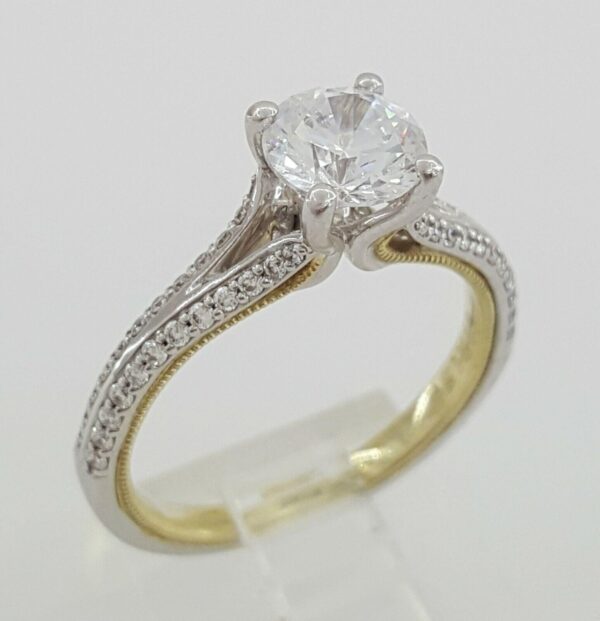 IRIS 14K 2-Tone Gold Cubic Zirconia & 0.22 ct Diamond Semi-Mount Engagement Ring