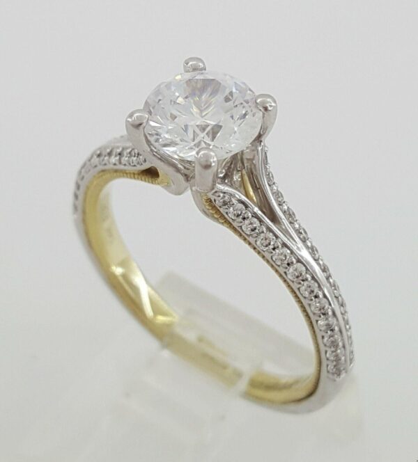 IRIS 14K 2-Tone Gold Cubic Zirconia & 0.22 ct Diamond Semi-Mount Engagement Ring