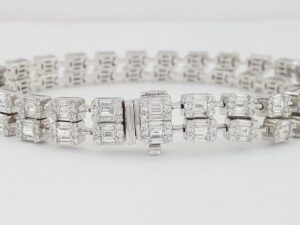 Round & Baguette Diamond Double Row Tennis 5.8 ct 18k White Gold Bracelet 7.25"