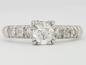 Antique Art Deco Old European Cut Diamond Engagement Ring Palladium 0.5 ct