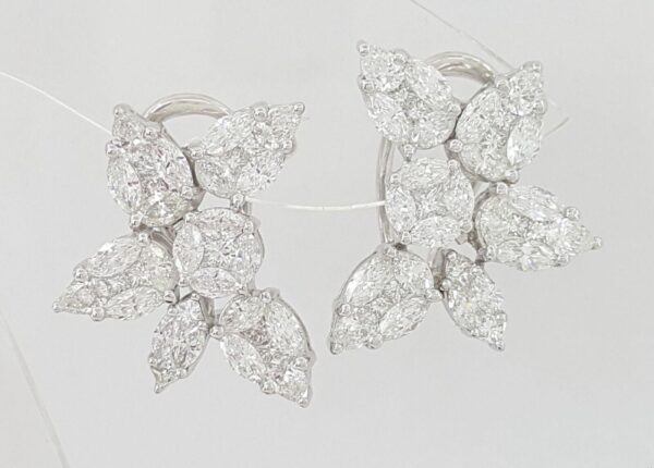 Marquise Pear Princess Diamond Cluster Flower 4 ct 18k White Gold Earrings 12k