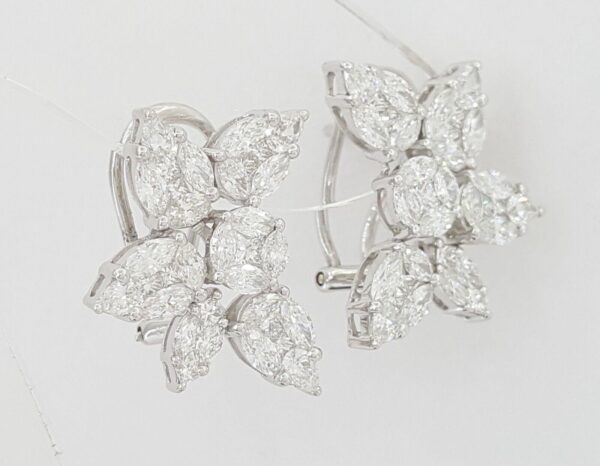 Marquise Pear Princess Diamond Cluster Flower 4 ct 18k White Gold Earrings 12k