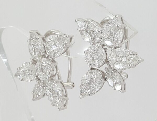 Marquise Pear Princess Diamond Cluster Flower 4 ct 18k White Gold Earrings 12k