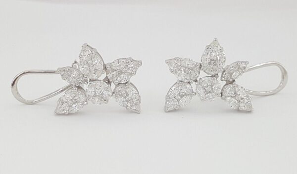 Marquise Pear Princess Diamond Cluster Flower 4 ct 18k White Gold Earrings 12k