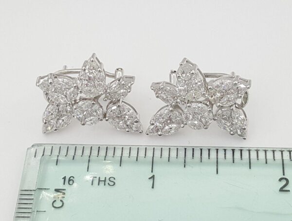 Marquise Pear Princess Diamond Cluster Flower 4 ct 18k White Gold Earrings 12k