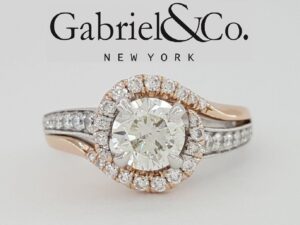 Gabriel & Co. 1.4 ct Round Diamond Halo Engagement Ring 14K 2-Tone Gold GIA