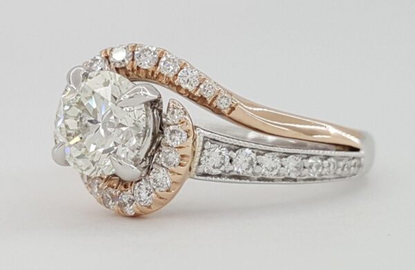 Gabriel & Co. 1.4 ct Round Diamond Halo Engagement Ring 14K 2-Tone Gold GIA