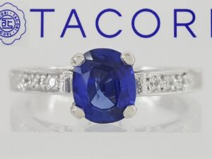 TACORI HT2202 1.04 ct Sapphire Diamond Hand Engraved Platinum Engagement Ring