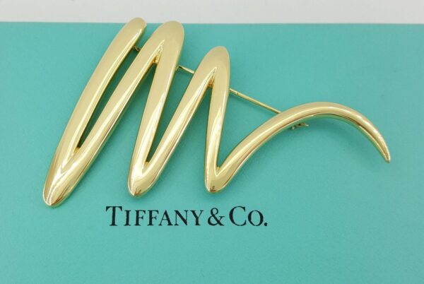 Tiffany & Co Paloma Picasso 18K Zig-Zag Squiggle Pin Brooch Large 22.7Grams 2.6"