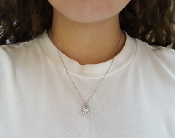 Princess Cut Diamond Halo Pendant Necklace 14K White Gold 1 ct Retail 5,500