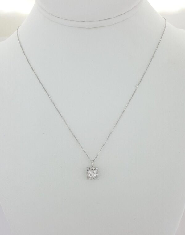 Princess Cut Diamond Halo Pendant Necklace 14K White Gold 1 ct Retail 5,500