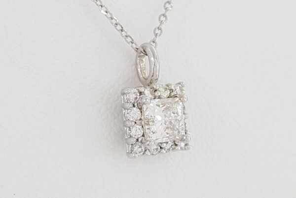 Princess Cut Diamond Halo Pendant Necklace 14K White Gold 1 ct Retail 5,500