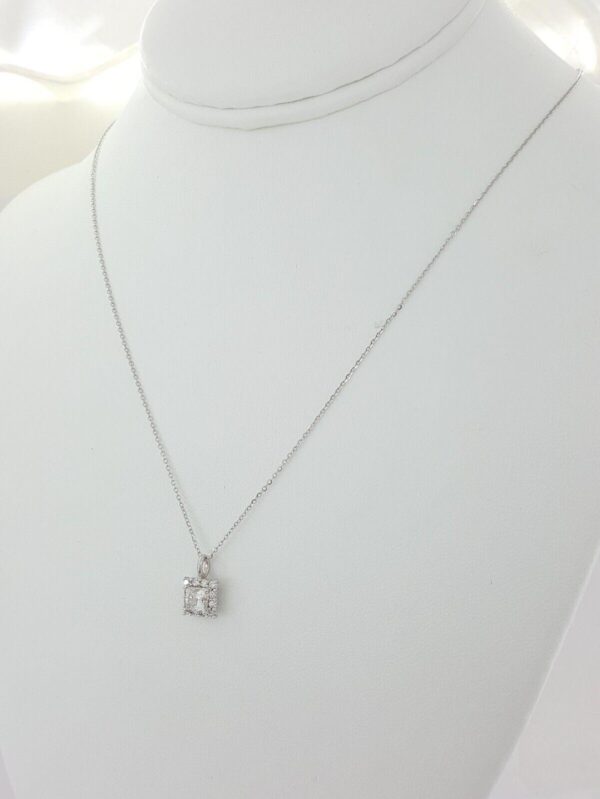 Princess Cut Diamond Halo Pendant Necklace 14K White Gold 1 ct Retail 5,500